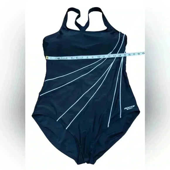 NWOT Roots, Black & White Contour Line One Piece Swimsuit, Size 14  ☀️ - Picture 6 of 9
